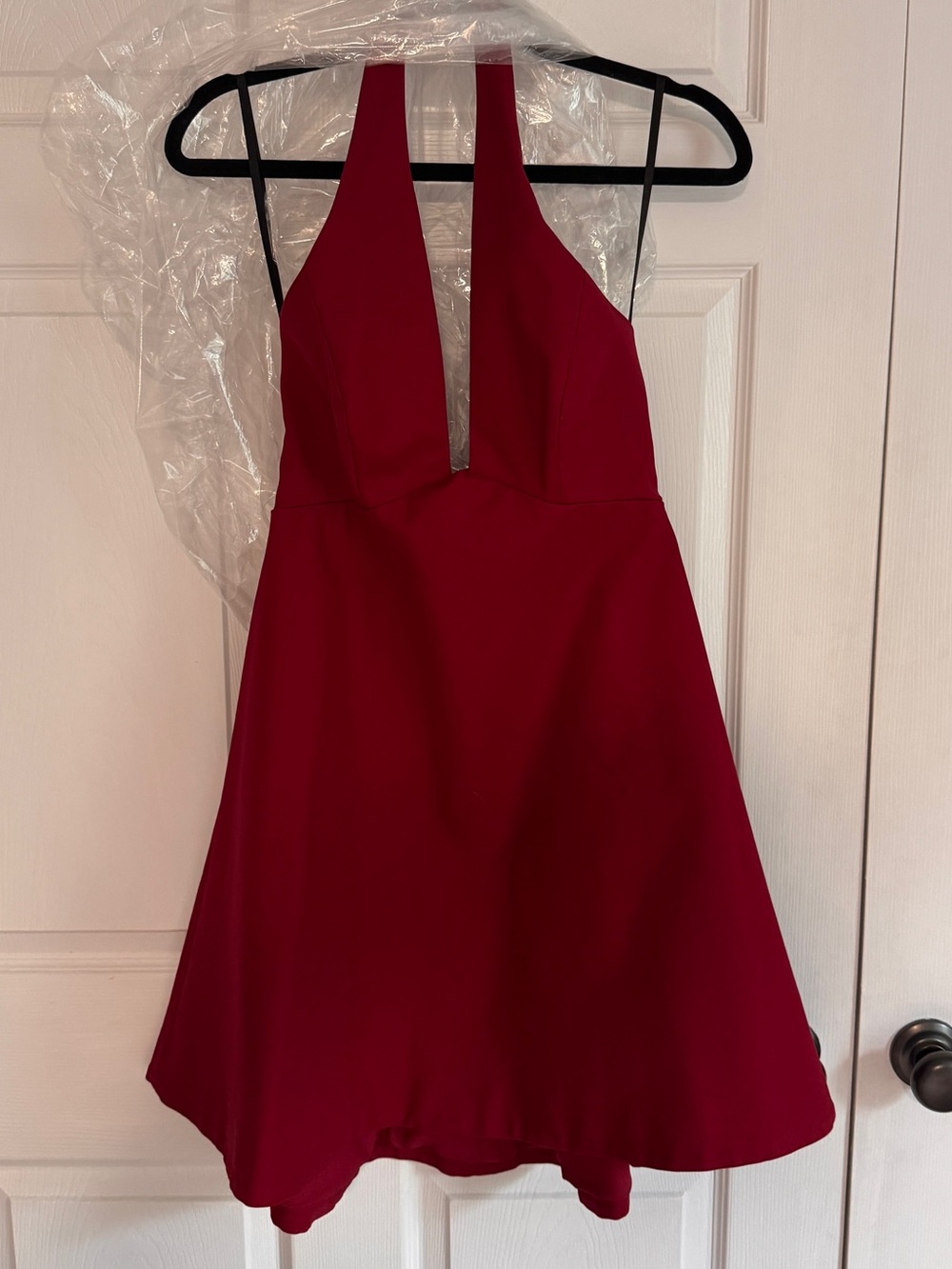 Halston Heritage Deep V Red Plunge A line dress